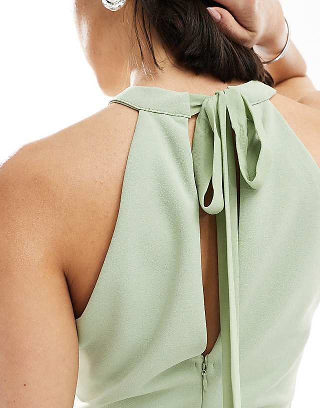 Asos TFNC Bridesmaid High Neck Maxi Dress With Full Skirt In Sage Green