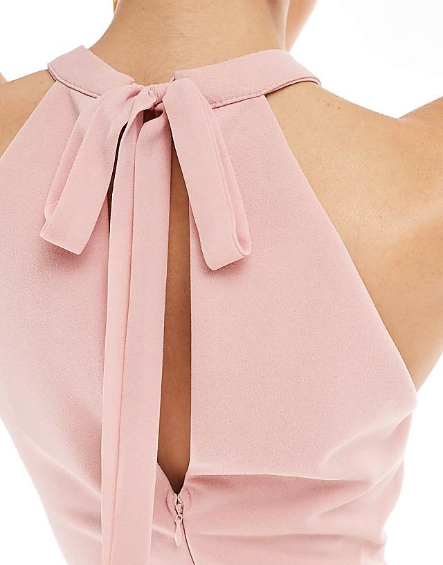 Asos TFNC Bridesmaid High Neck Maxi Dress With Full Skirt In Dusky Pink