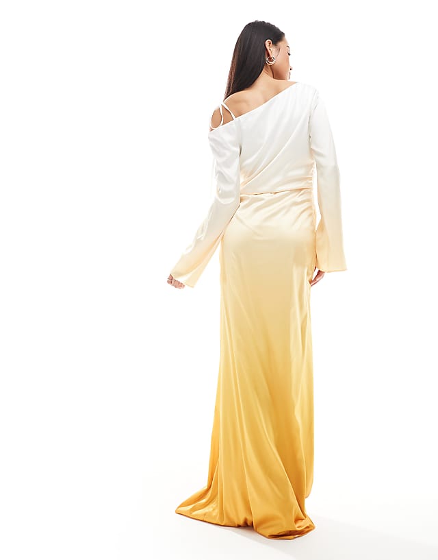 Asos TFNC Bridesmaid Long Sleeve Ombre Maxi Dress In Yellow