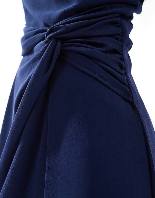 Asos TFNC Bridesmaid One Shoulder Maxi Dress With Twist Front And Scarf Detail In Navy