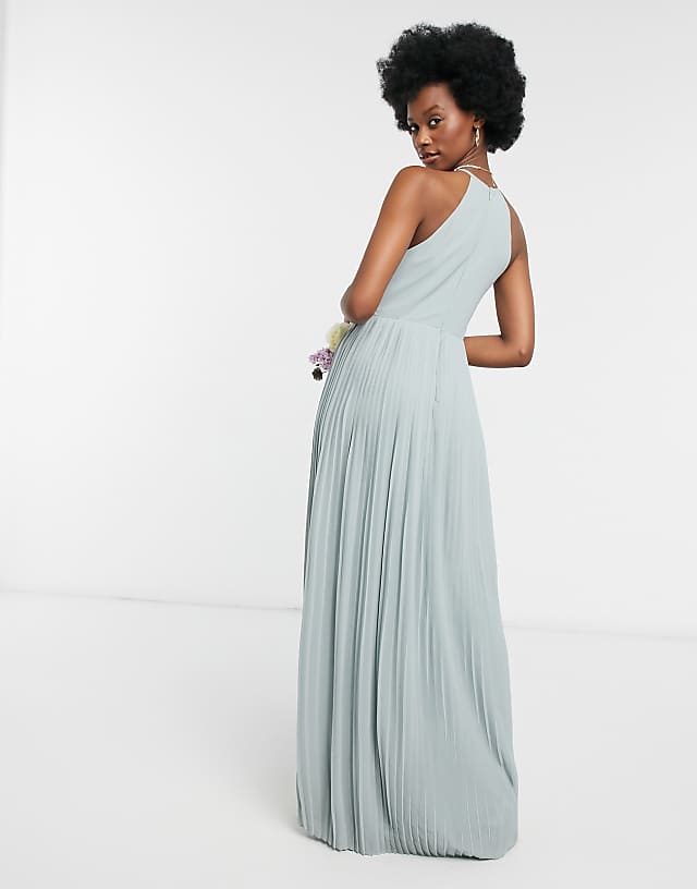 Asos TFNC Bridesmaid Pleated Wrap Detail Maxi Dress In Sage