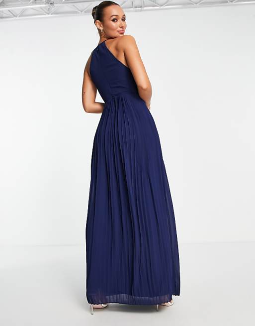 Asos TFNC Bridesmaid Pleated Wrap Detail Maxi Dress In Navy