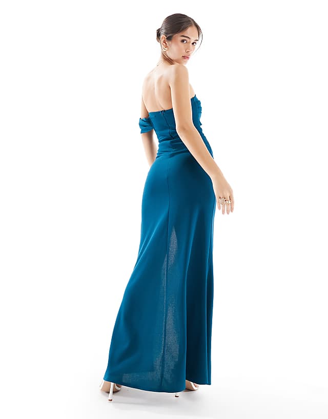 Asos TFNC Bridesmaids Asymmetric Bardot Maxi Dress In Teal