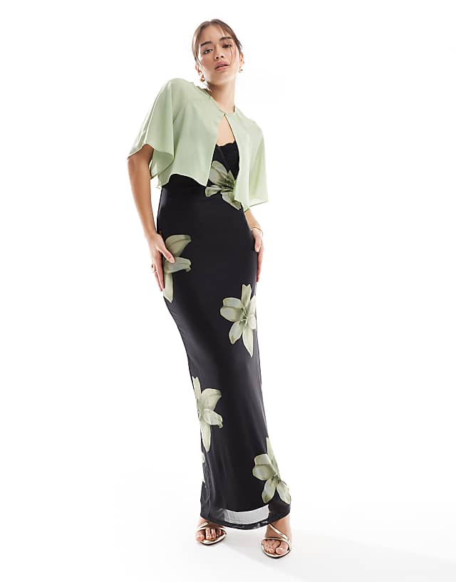 Asos TFNC Bridesmaids Chiffon Mini Cape In Sage Green