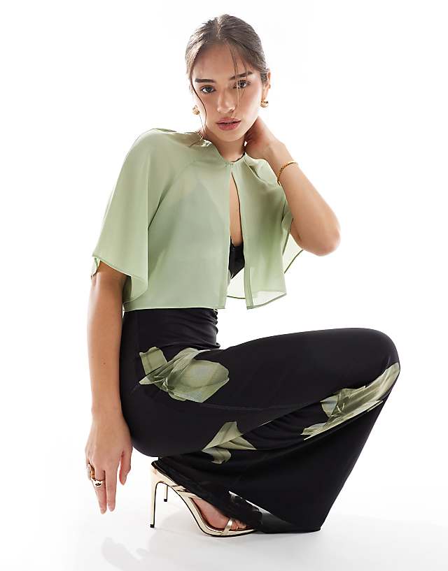 asos TFNC Bridesmaids chiffon mini cape in sage green