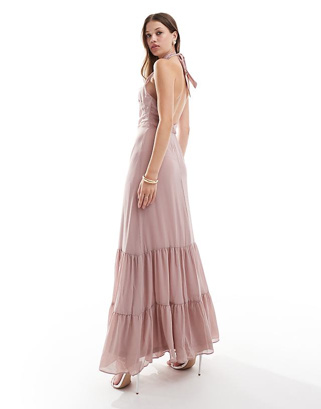 Asos TFNC Bridesmaids Halter Neck Dress In Soft Pink