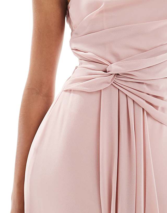 Asos TFNC Bridesmaids One Shoulder Drape Front Maxi Dress In Mauve Pink