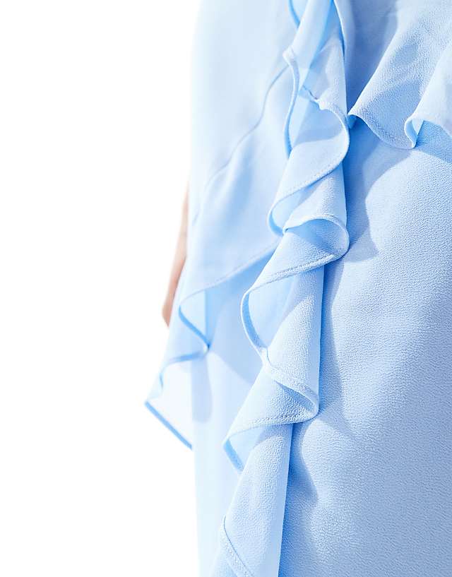 Asos TFNC Bridesmaids Tall Chiffon Halterneck Frill Maxi Dress In Powder Blue