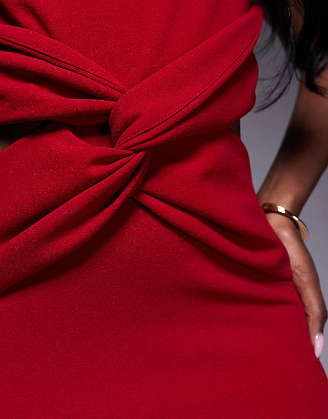 Asos TFNC Crepe Bodycon Maxi Dress With Cut-out Waist In Red