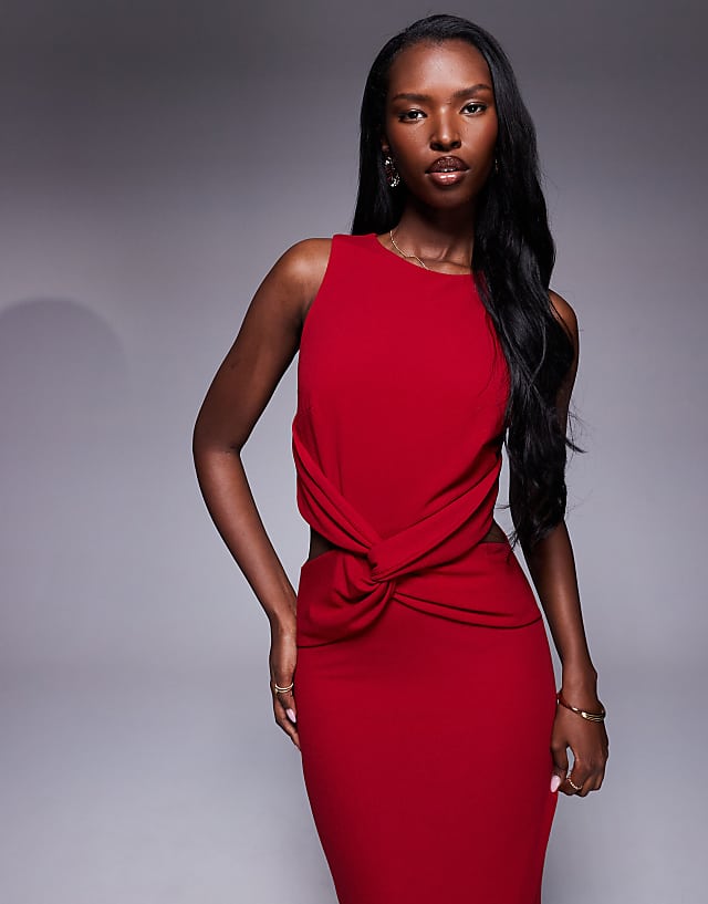 asos TFNC crepe bodycon maxi dress with cut-out waist in red