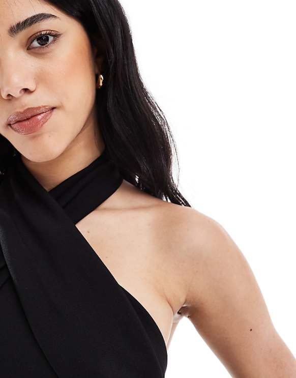 Asos TFNC Crepe Halter Neck Maxi Dress With Thigh Split In Black