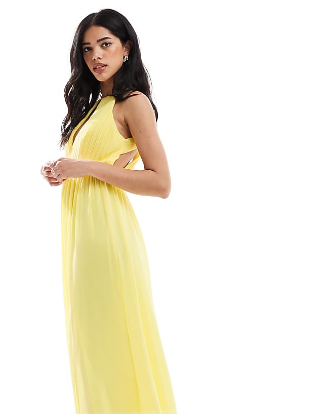 Asos TFNC High Neck Maxi Dress With Cut Out Detail In Yellow