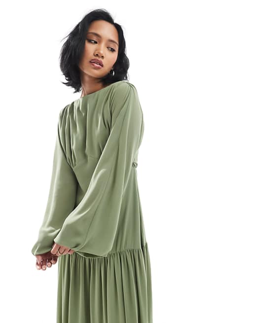 Asos TFNC Petite Bridesmaid Chiffon Maxi Dress With Tiered Skirt In Sage