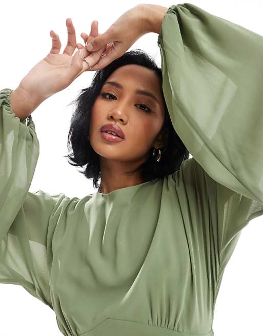 Asos TFNC Petite Bridesmaid Chiffon Maxi Dress With Tiered Skirt In Sage