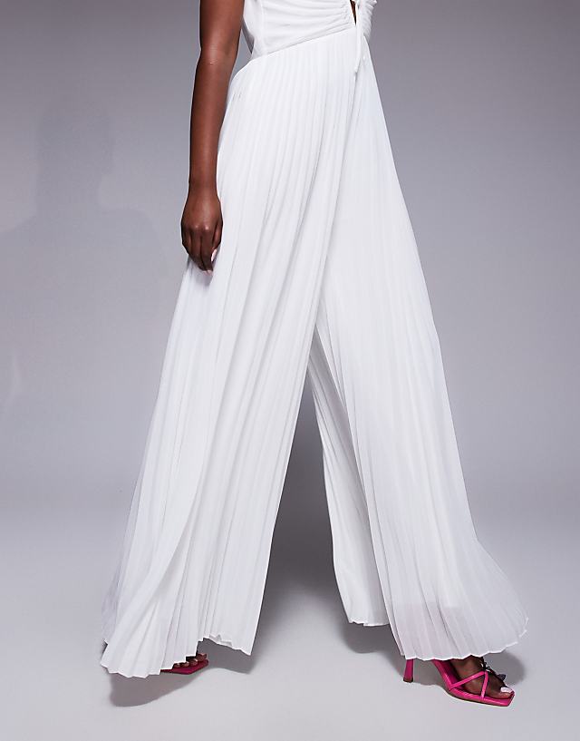 Asos TFNC Pleated Wide Leg Jumpsuit With Keyhole Detail In Cream