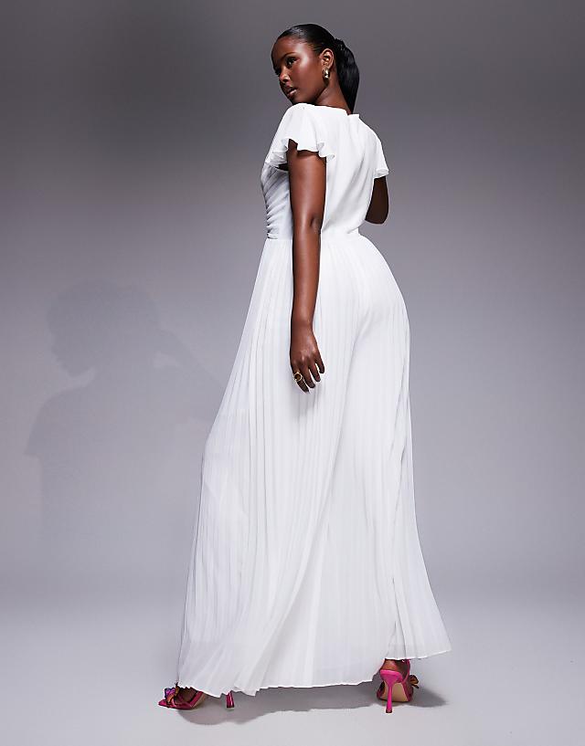 Asos TFNC Pleated Wide Leg Jumpsuit With Keyhole Detail In Cream