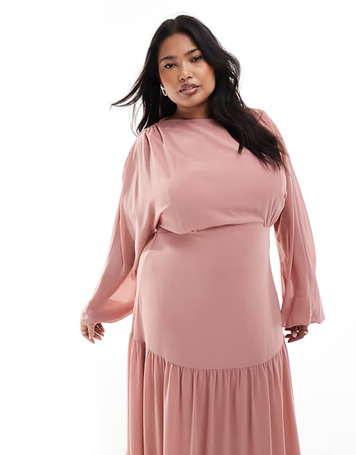 Asos TFNC Plus Bridesmaid Chiffon Maxi Dress With Tiered Skirt In Dusky Pink