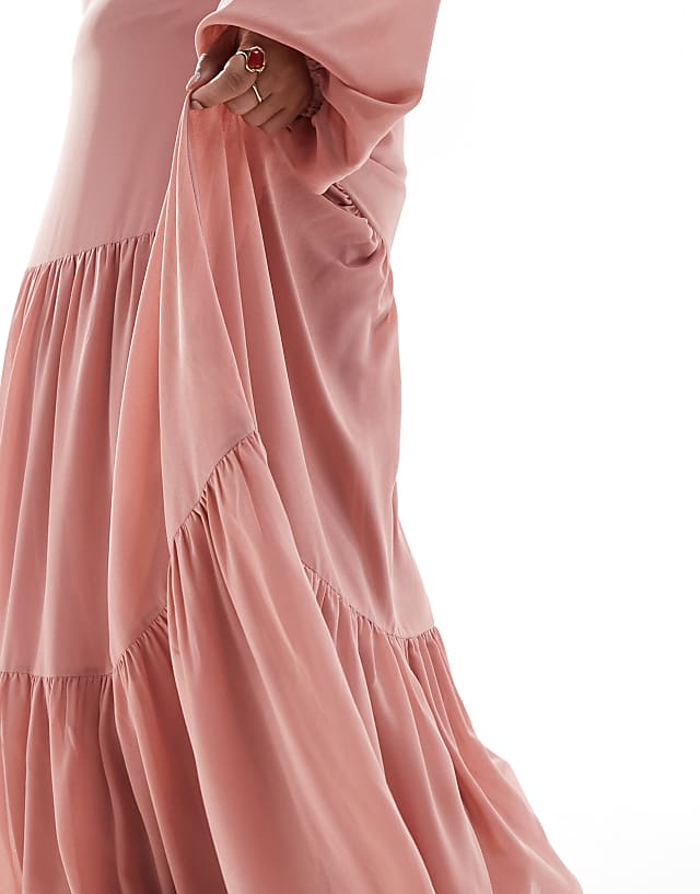 Asos TFNC Plus Bridesmaid Chiffon Maxi Dress With Tiered Skirt In Dusky Pink