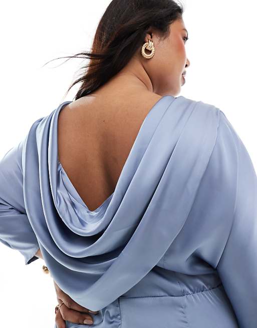 Asos TFNC Plus Bridesmaid Cowl Back Maxi Dress In Dusty Blue