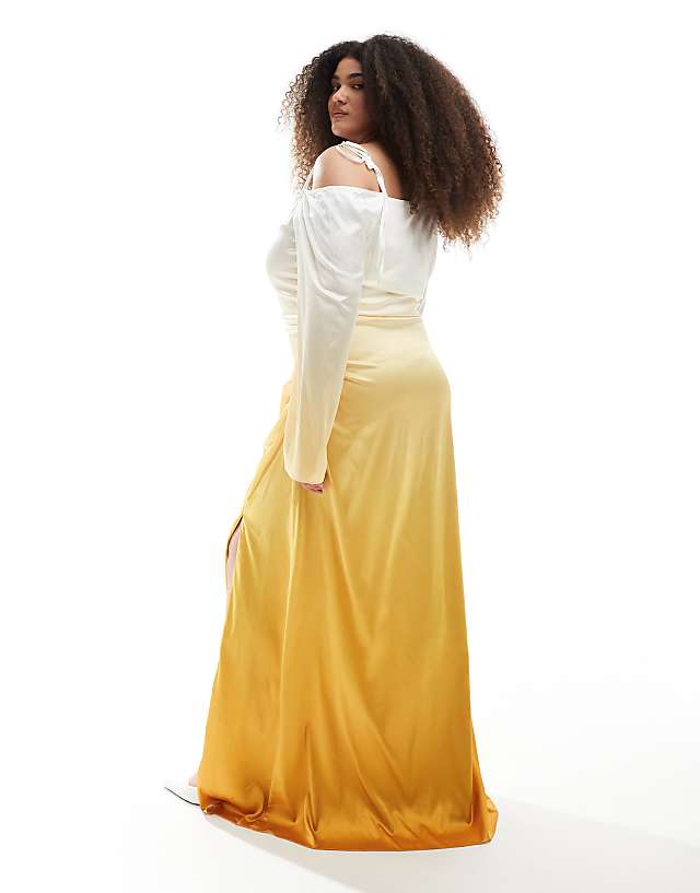 Asos TFNC Plus Bridesmaid Long Sleeve Ombre Maxi Dress In Lemon Ombre