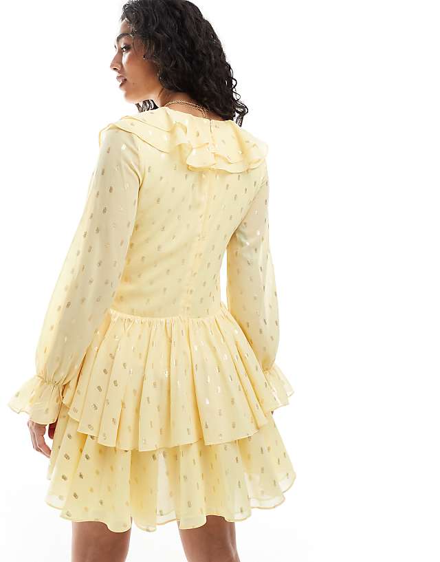 Asos TFNC Tiered Mini Dress With Ruffle Detail In Pale Yellow