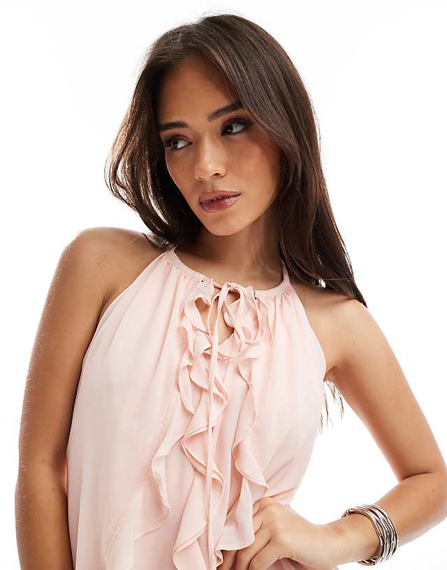Asos TFNC Tiered Mini Dress With Ruffle Detail In Soft Pink