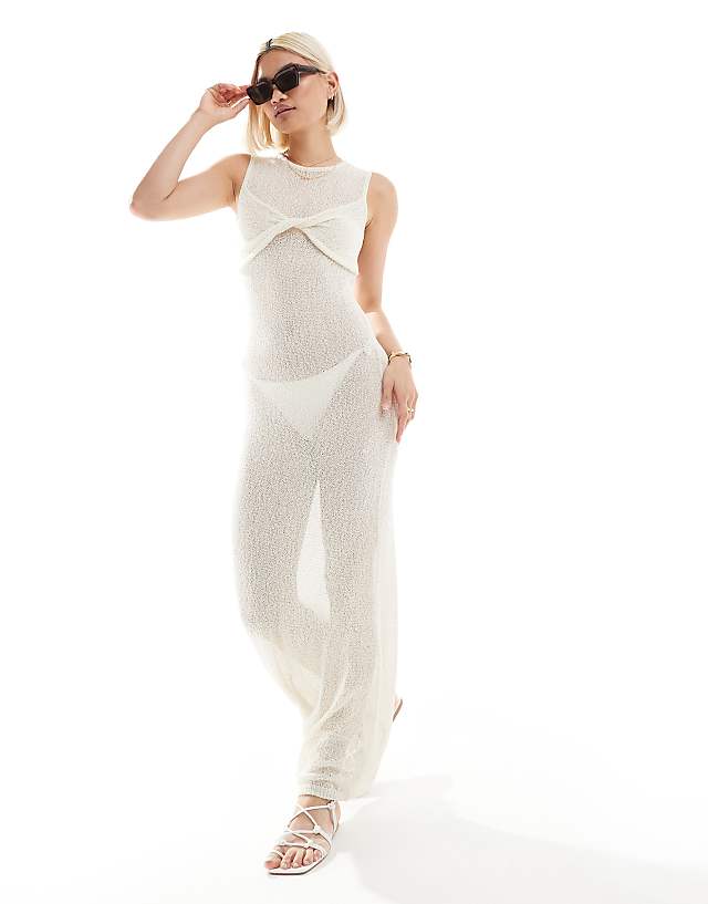 asos The Frolic exclusive sleeveless knitted twist bust detail maxi beach dress in cream