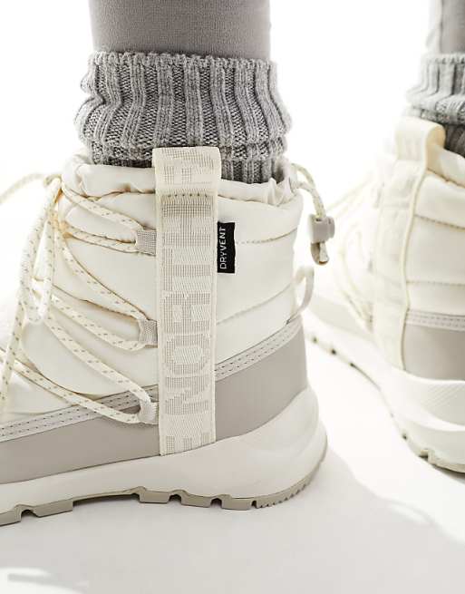 Asos The North Face Thermoball Insulated Lace Up Boots In Cream And Grey