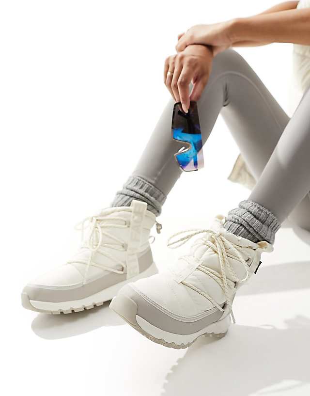 Asos The North Face Thermoball Insulated Lace Up Boots In Cream And Grey