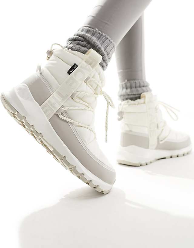asos The North Face Thermoball insulated lace up boots in cream and grey
