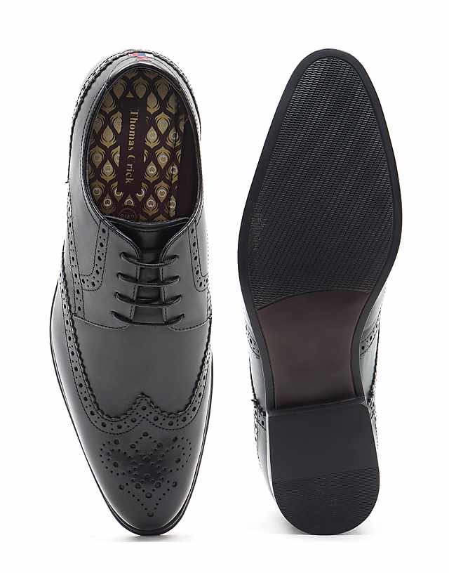 Asos THOMAS CRICK BANKS Brogue Derby Formal Leather Shoes In Black