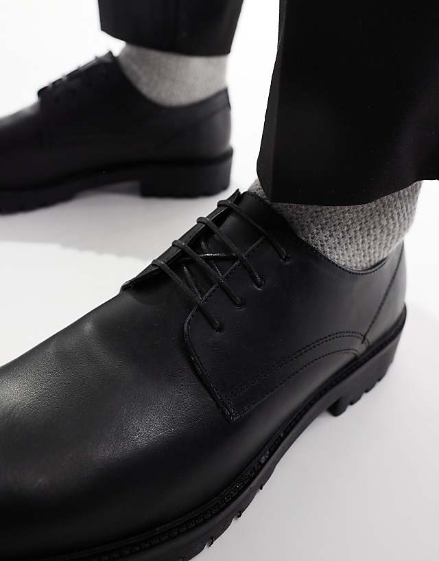 Asos THOMAS CRICK BOWER Leather Derby Formal Leather Shoes In Black