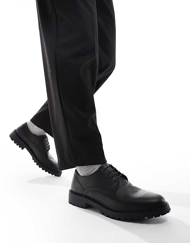 Asos THOMAS CRICK BOWER Leather Derby Formal Leather Shoes In Black