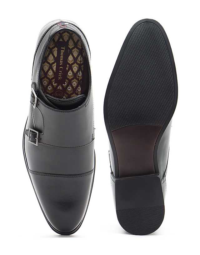 Asos THOMAS CRICK BOYCIE Double Monk Strap Formal Leather Shoes In Black