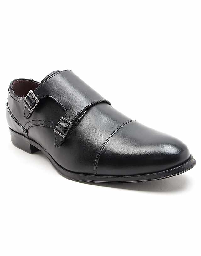 Asos THOMAS CRICK BOYCIE Double Monk Strap Formal Leather Shoes In Black