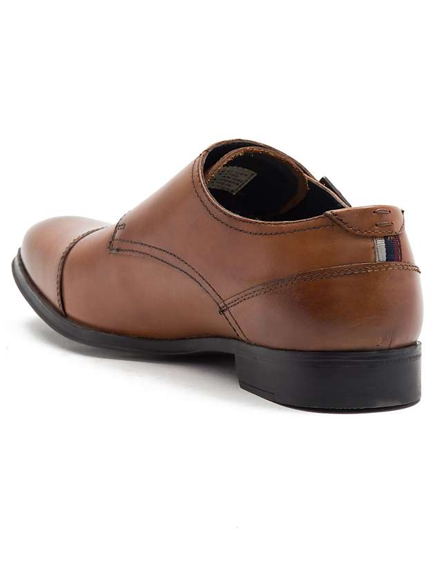Asos THOMAS CRICK BOYCIE Double Monk Strap Formal Leather Shoes In Tan