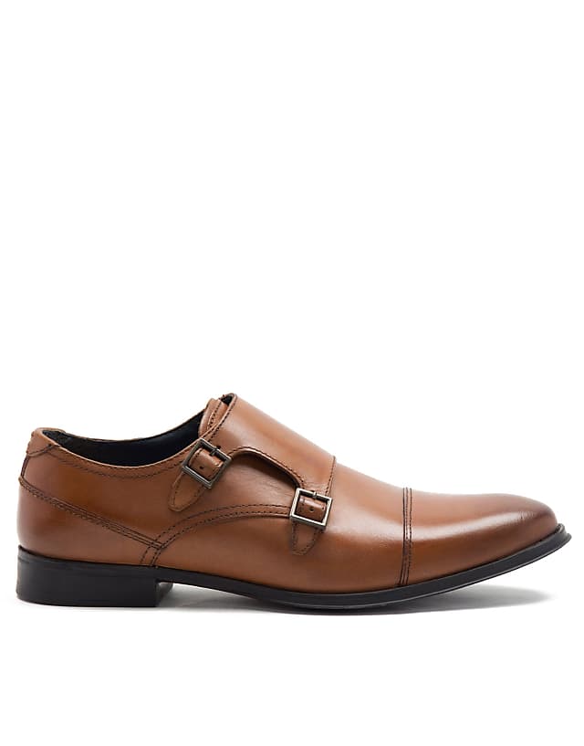 asos THOMAS CRICK BOYCIE double monk strap formal leather shoes in tan