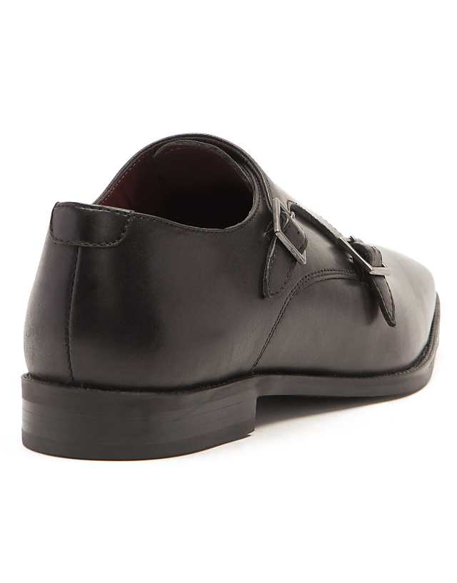 Asos THOMAS CRICK FETZ Twin Strap Monk Formal Leather Shoe In Black