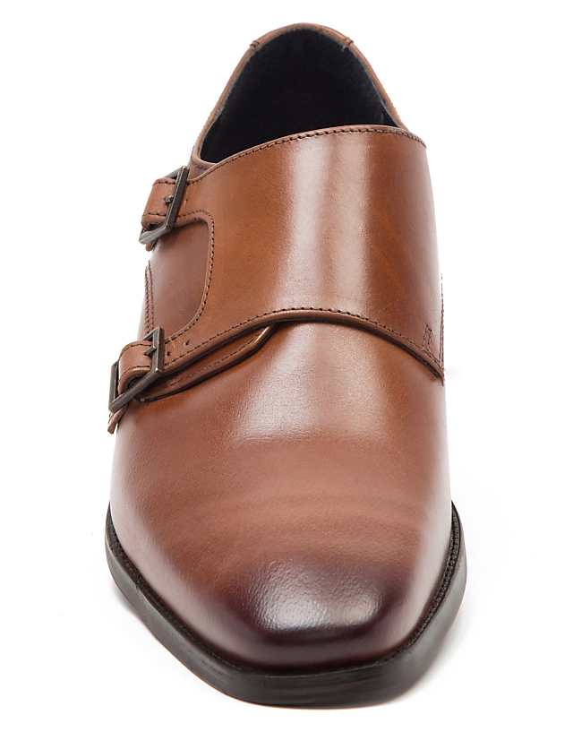 Asos THOMAS CRICK FETZ Twin Strap Monk Formal Leather Shoe In Tan