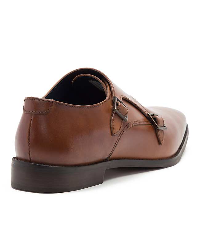 Asos THOMAS CRICK FETZ Twin Strap Monk Formal Leather Shoe In Tan