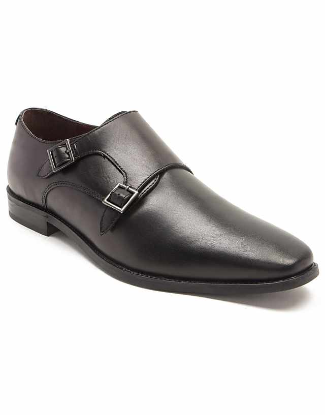 asos THOMAS CRICK FETZ twin strap monk formal leather shoe in black