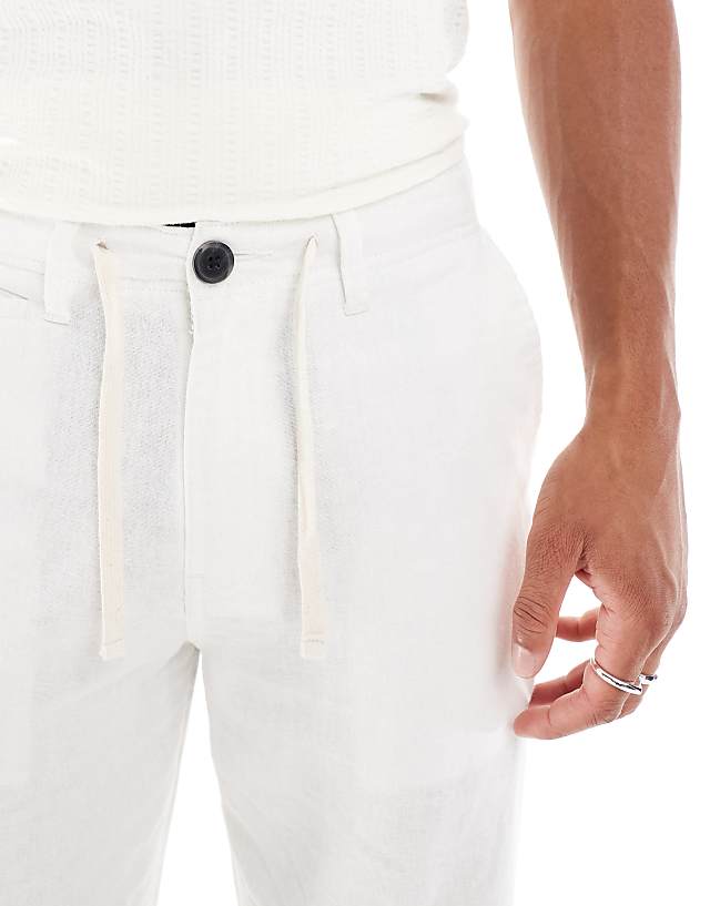 Asos Threadbare 'annual' Linen Blend Casual Trousers In White