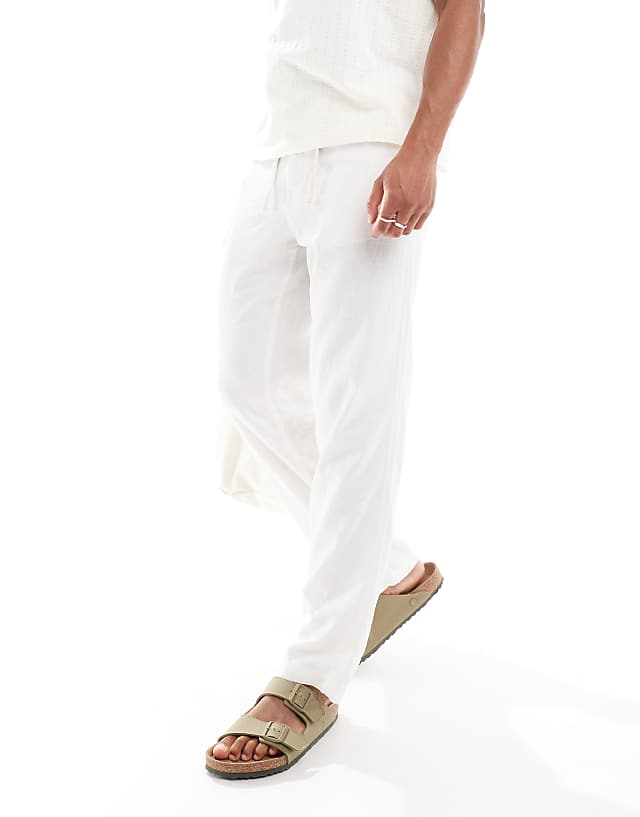 Asos Threadbare 'annual' Linen Blend Casual Trousers In White