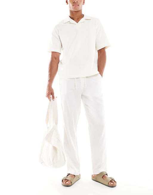 asos Threadbare 'annual' linen blend casual trousers in white