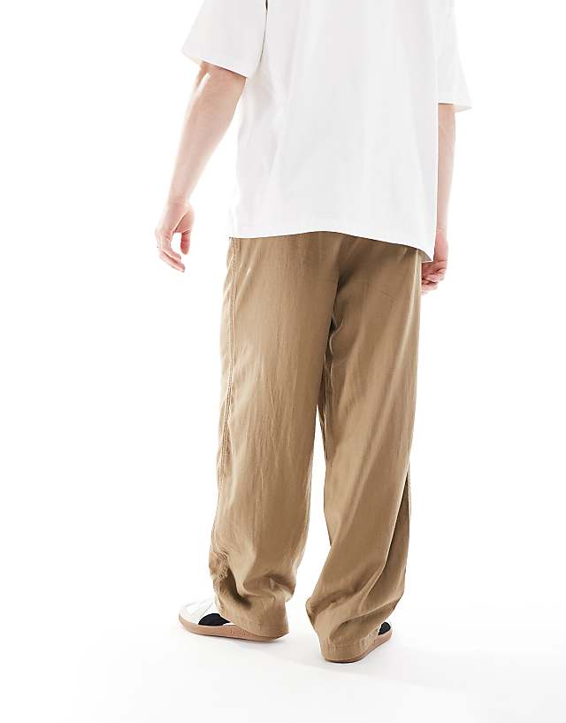 Asos Threadbare Linen Blend Loose Fit Trousers In Stone