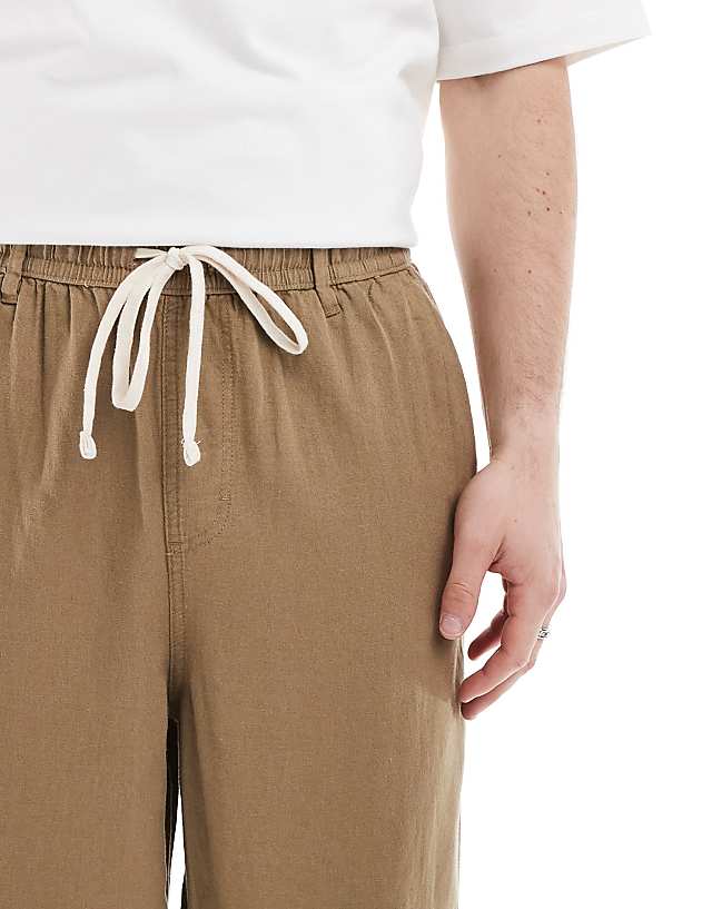 Asos Threadbare Linen Blend Loose Fit Trousers In Stone