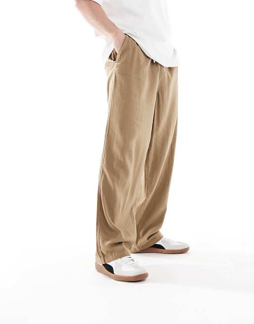 Asos Threadbare Linen Blend Loose Fit Trousers In Stone