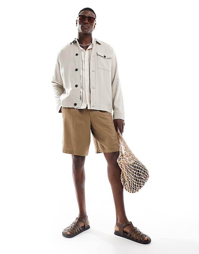 Asos Threadbare Linen Rich Button Down Jacket In Stone