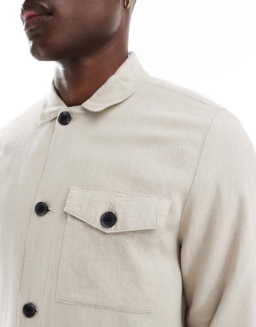 Asos Threadbare Linen Rich Button Down Jacket In Stone