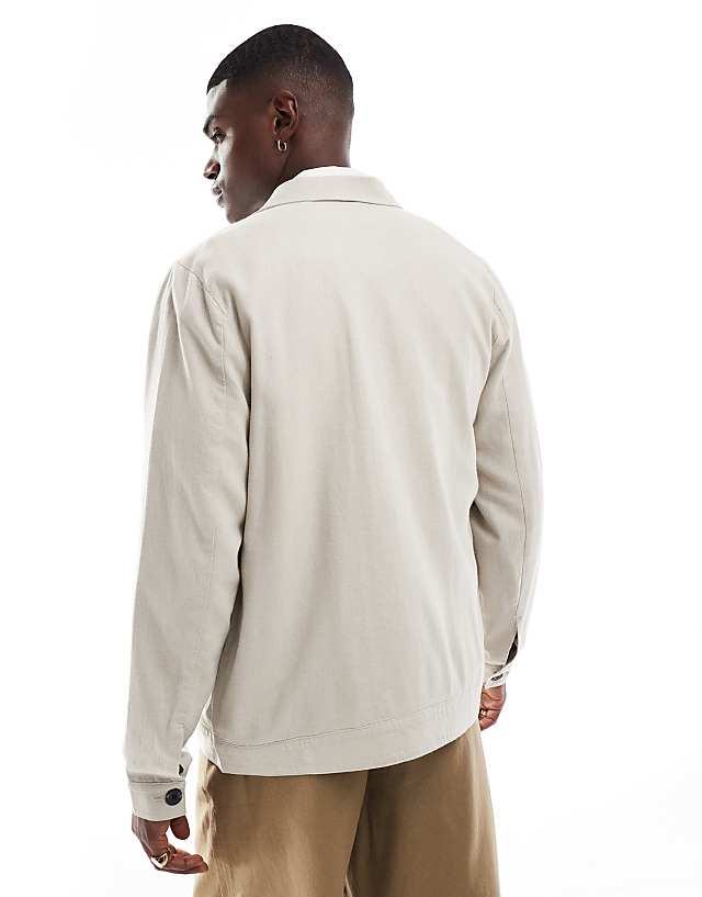 Asos Threadbare Linen Rich Button Down Jacket In Stone